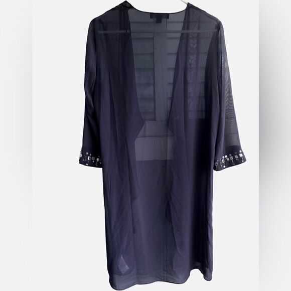 NWT Ignite Evening 2 Piece Purple/Eggplant Chiffon Rhinestones Dress & Cardigan - Picture 7 of 10